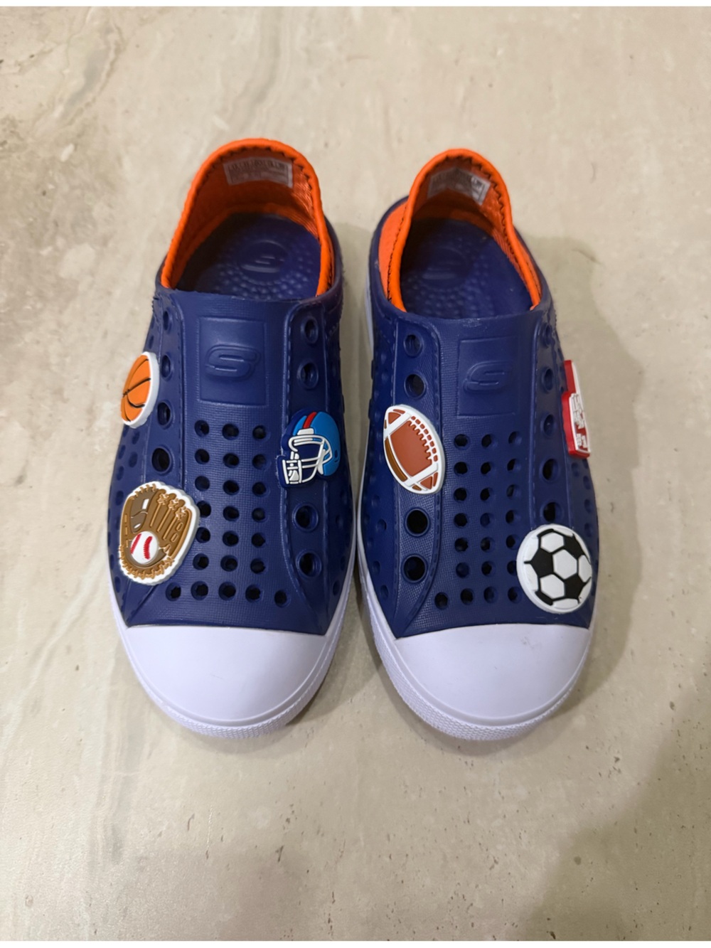 Skechers Boys Foamies with Orange Lining and Sports Charms NWOT